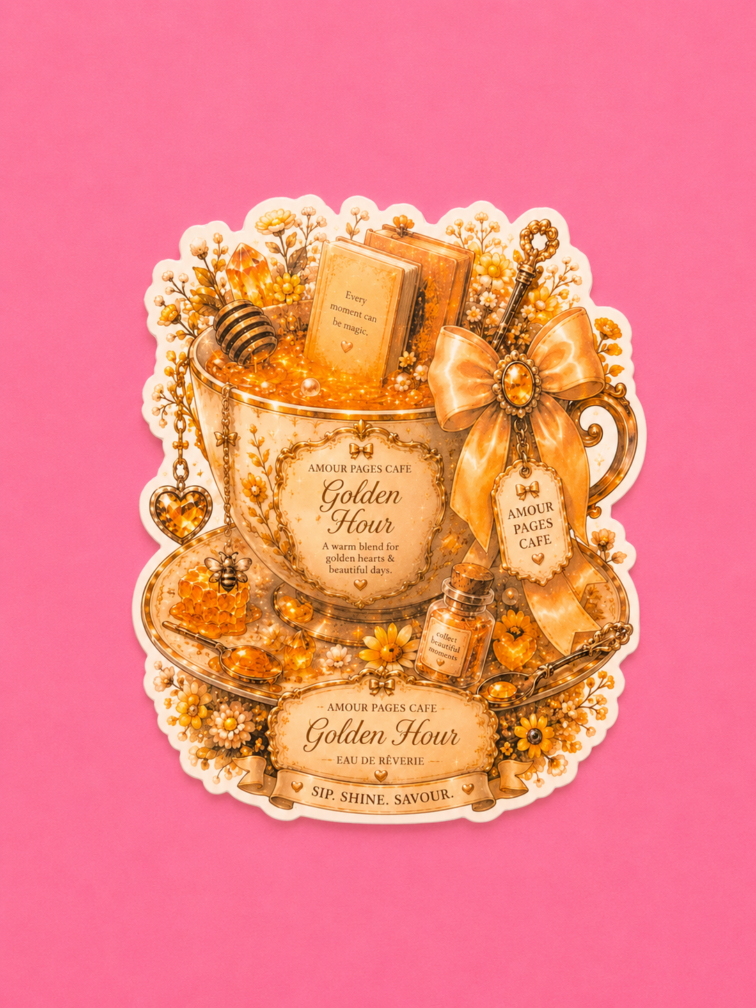 🌼✨ Golden Hour Tea Cup Bookmark